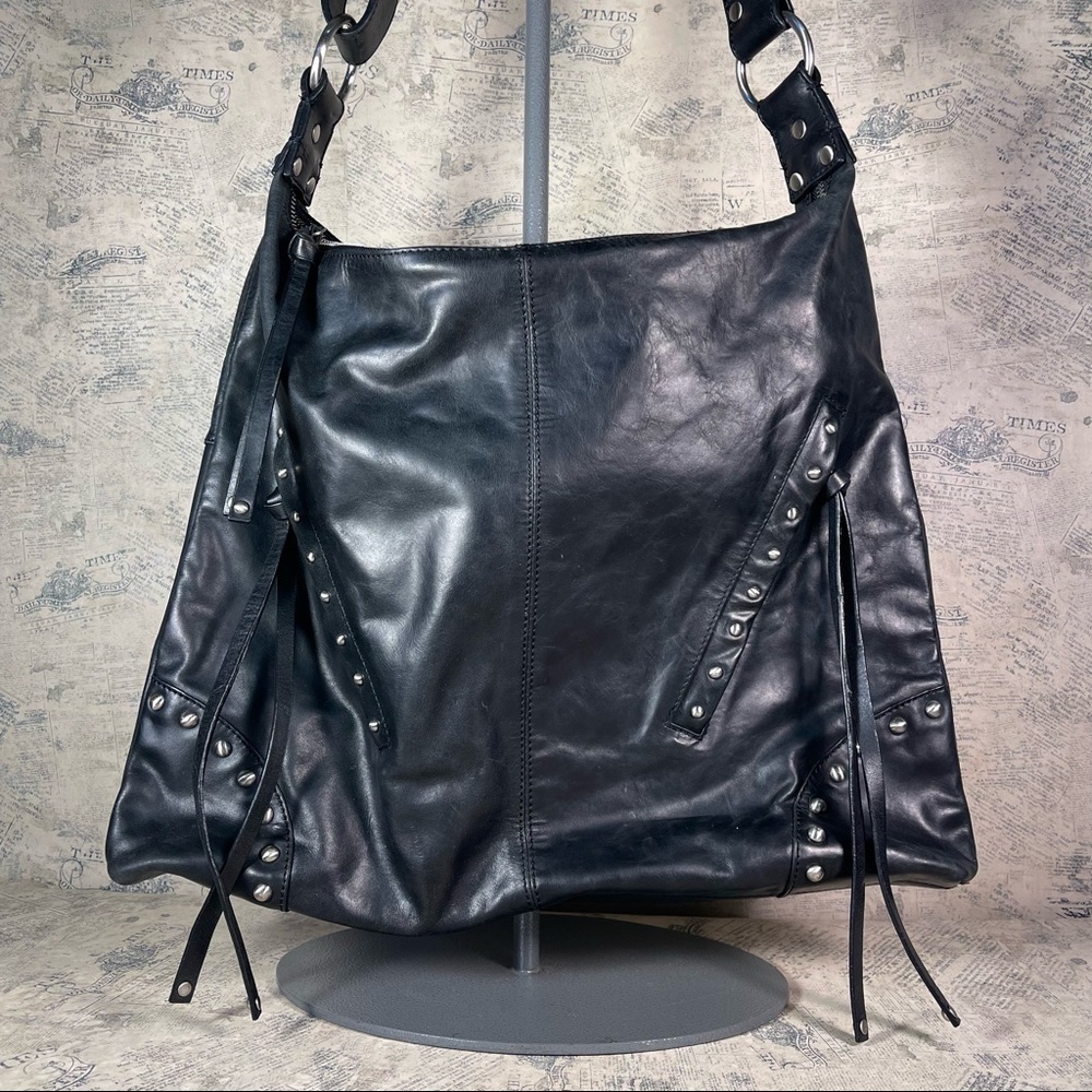 Chez by Cheryl Genuine Leather Studded Bag Black Silver Hardware Boho